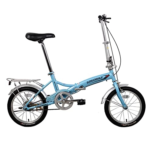 Bici pieghevoli : JINDAO bicicletta pieghevole piccola ruota pieghevole bicicletta può essere messo nel baule, con mensole, velocità singola, adatto per lavoro, scuola e gioco (colore blu)