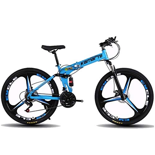 Bici pieghevoli : JLZXC Mountain Bike Mountain Biciclette 26 '' Leggero in Acciaio al Carbonio Telaio 21 / 24 / 27 velocità Freno A Disco Doppio Sospensione Unisex (Color : Blue, Size : 21speed)