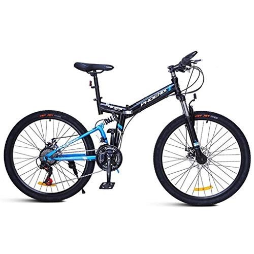 Bici pieghevoli : JLZXC Mountain Bike Mountain Bike, 24 '' / 26 '' della Rotella Pieghevole Biciclette 24 Costi MTB Leggero Acciaio al Carbonio Telaio Freno A Disco Anteriore Sospensione (Color : Blue, Size : 24'')
