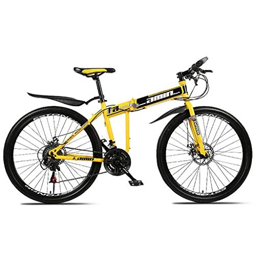 Bici pieghevoli : JLZXC Mountain Bike Mountain Bike, 26 '' Pollici Pieghevole Biciclette 21 / 24 / 27 Costi delle Donne / Uomini MTB Leggero Acciaio al Carbonio Telaio Anteriore Sospensione (Color : Yellow, Size : 24speed)