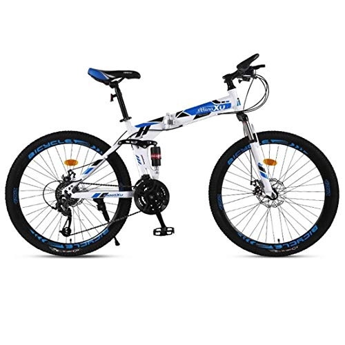 Bici pieghevoli : JLZXC Mountain Bike Mountain Bike, 26 Pollici Pieghevole Hardtail Biciclette da Montagna, Acciaio al Carbonio Telaio, Doppio Disco Freno E Sospensione Doppia (Color : Blue, Size : 27 Speed)