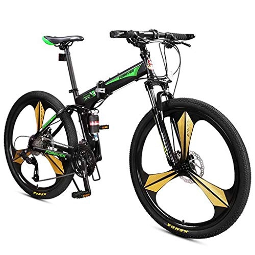 Bici pieghevoli : JLZXC Mountain Bike Pieghevole 26" Uomini Montagna / Donne Biciclette Leggeri 27 Costi Telaio Lega di Alluminio Sospensione Totale del Freno A Disco (Color : Green)