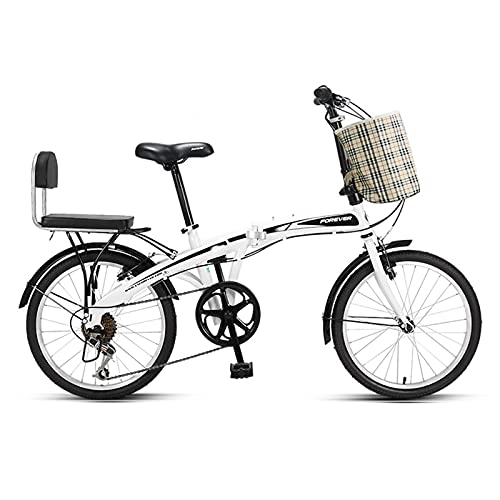 Bici pieghevoli : Jrechio Bike for pendolari Pieghevole Unisex da 20 Pollici con Cesto e Sedile Posteriore Essenziale for Il Bagagliaio (Colore: Bianco) sunyangde