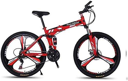 Bici pieghevoli : June Mountain Bike per Adulti Pieghevole 21 / 24 / 27 velocità Bici da Fuoristrada Ruote in Lega di Magnesio da 26 Pollici Biciclette con Ammortizzatore Anteriore A Disco E Freno A Disco Blu, Red-24S