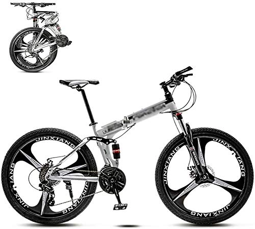 Bici pieghevoli : JW Pieghevole Mountain Bike, 8 Secondi Veloce Folding MTB Bicicletta, 26 Pollici 21 velocità Telaio in Acciaio Doppio Freno Disco per Adulti Bici Strada per Fuoristrada Bicicletta Viaggi, B, 26Inch