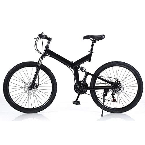 Bici pieghevoli : KinHall Bicicletta da 26 pollici per adulti, bicicletta nera a 21 velocità pieghevole mountain bike bicicletta in acciaio al carbonio per adulti adulti genitori e famiglia