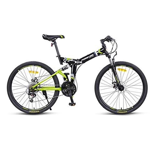 Bici pieghevoli : KUQIQI Bicicletta, Mountain Cross-Bike, 24-velocit-24 / 26 Pollici, Pieghevole Adulto Ammortizzante Soft Tail Racing (Color : Black And Green, Size : 24 Inches)