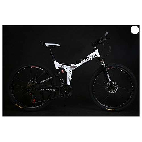 Bici pieghevoli : KXDLR 26" Biciclette Full Suspension Mountain Bike, 21-30 Costi Alto Tenore di Carbonio-Acciaio Shock Struttura di Assorbimento, Bianca, 30 Speed