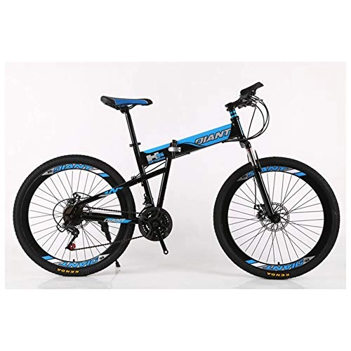 Bici pieghevoli : KXDLR Folding Mountain Bike 21-30 Costi Forcella della Bicicletta della Sospensione MTB Pieghevole Telaio 26" Ruote con Freni a Doppio Disco, Blu, 21 Speed