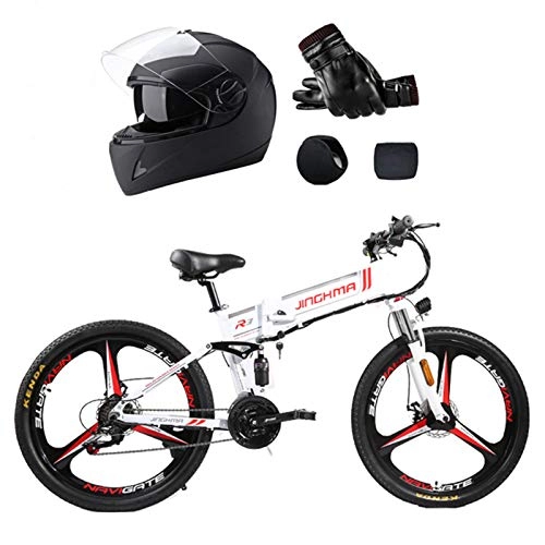 Bici pieghevoli : L-LIPENG Bicicletta Elettrica Pieghevole, 350w 48v Snow E-Bike, Pieghevole a Sospensione Completa City Bike, Outdoor Ciclismo Viaggi Lavorare, 26 Pollici 21 Sistema di Trasmissione velocità, Bianca