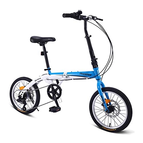 Bici pieghevoli : Leggero 7 costi pieghevole bici da 16 pollici, Città Biciclette acciaio al carbonio Telaio Biciclette pieghevoli Freni doppio disco compatto bici for donna, uomo, studente ( Colore : Blue+white )