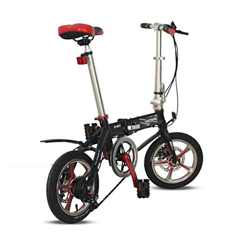 Bici pieghevoli : Light Weight pieghevole bici da strada, da 18 pollici in alluminio a doppio freno a disco Anti-Slip sedile regolabile 6 Speed ​​City Commuter Bicicletta, Nero WYJBD