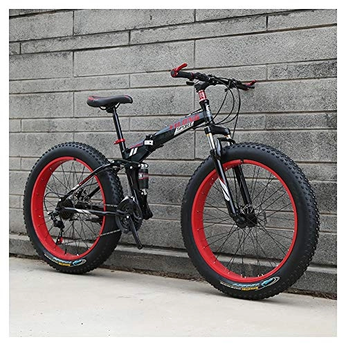 Bici pieghevoli : LILIS Mountain Bike Biciclette Fat Tire Bike Pieghevole Bici Adulta Strada for la Spiaggia motoslitta Biciclette for Donne degli Uomini (Color : Red, Size : 26in)