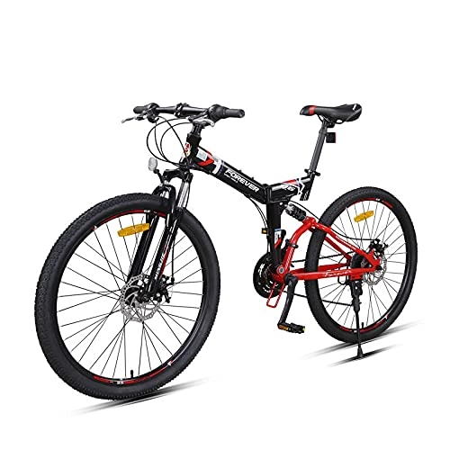 Bici pieghevoli : Lishiguli Bicicletta Pieghevole A Due Ruote per Adulti E Giovanile 162 Cm Bicicletta Pieghevole, Facile da Trasportare, Assorbimento Super Shock, Cambio A 24 velocità, Rosso