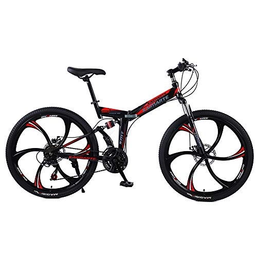 Bici pieghevoli : LIU Hardtail Mountain Bike 24 / 26 Pollici, Cambio a Catena Shimano a 21 / 24 / 27 rapporti, Bicicletta Outdoor, MTB, Forcella Elastica, Freni a Disco Meccanici, BlackRed, 24inch27speed