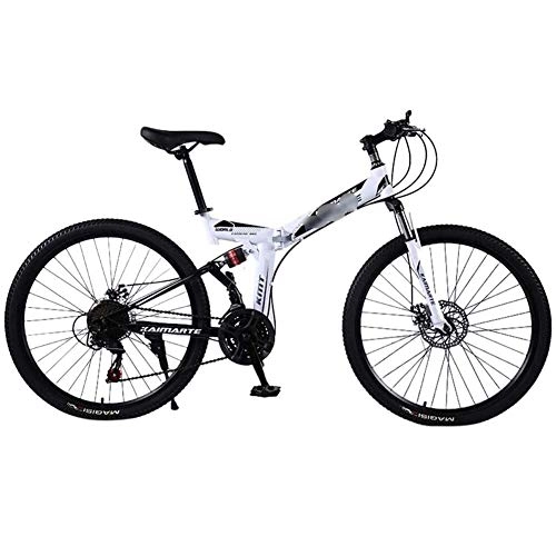 Bici pieghevoli : LJHSS 24'' Bici Pieghevole da Mountain - Modello Rafforzare l'assorbimento degli Urti - 21 / 24 / 27-stage Shift, Bike Unisex-Adult (Color : White, Size : 24 Speed)