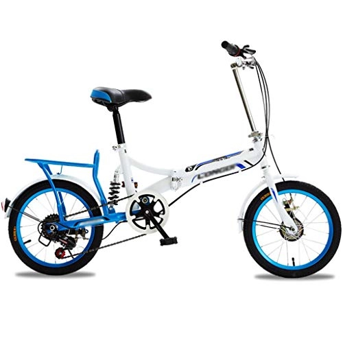 Bici pieghevoli : LJHSS Bicicletta Pieghevole in Anteriore E Posteriore Ultraleggera Portatile Adulto Maschio E Femmina Piccola velocità Variabile Piccola Bicicletta da 16 Pollici Bicicletta da Studente (Color : Blue)