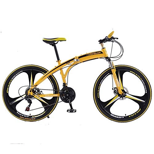 Bici pieghevoli : Llpeng 26-inch Pieghevole Ammortizzante Mountain Bike con Freni a Disco Integrato Ruote E (Color : Yellow)