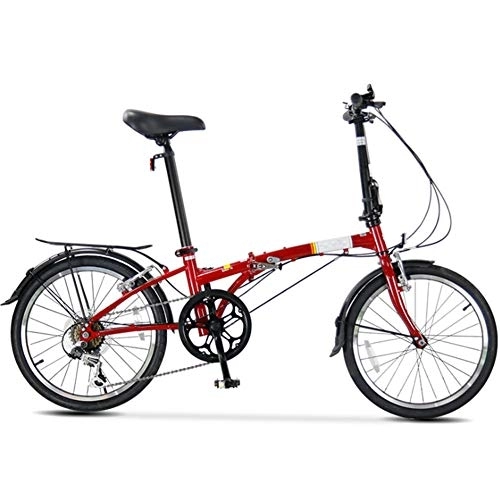 Bici pieghevoli : LVTFCO Bicicletta pieghevole leggera per adulti a 6 velocità, telaio in acciaio al carbonio, bici da città pieghevole con portapacchi posteriore, bici pieghevole da 50, 8 cm, per adulti, colore rosso