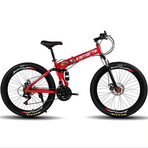 Bici pieghevoli : LXLTLB 26in Pieghevole Mountain Bike 21 / 24 / 27 velocità Unisex Adulto Doppio Freno Disco Bicicletta Pieghevole Assorbimento degli Urti Bicicletta Folding, Rosso, 21 Speed