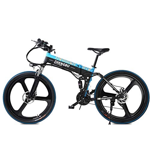 Bici pieghevoli : MERRYHE 27 velocità Full Suspension E-Bike 400W Cruiser Pieghevole Bicicletta Elettrica Rimovibile Li-Batteria Mountain Bike 26 Pollici Ruota Integrata Bici da Strada, Blue-48V10AH