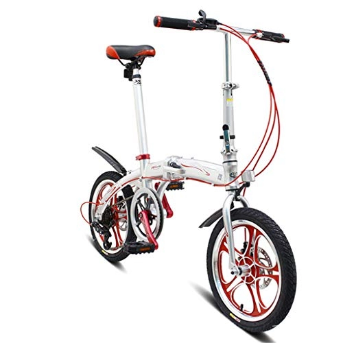 Bici pieghevoli : Mini Bicicletta Pieghevole in Alluminio Leggero della Bicicletta 16" con 6 Double Disc velocità Freno Pieghevole Bicicletta di Riciclaggio, Bianca