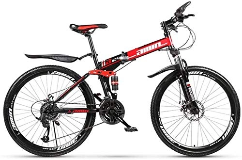 Bici pieghevoli : MJY Mountain bike bici pieghevoli, freno a doppio disco da 26 pollici a 24 velocità, sospensione completa antiscivolo, telaio leggero, forcella ammortizzata 6-20, Rosso