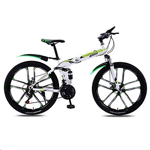 Bici pieghevoli : Mountain Bike Bicicletta da 26 Pollici Pieghevole Maschio e Femmina per Adulto Tipo velocità variabile Doppio Assorbimento degli Urti Bici da Strada Fuoristrada-Bianca e Verde_30 velocità-26 Pollici