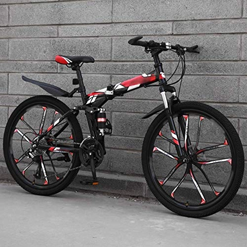 Bici pieghevoli : Mountain bike bicicletta pieghevole, 27-velocità del doppio freno a disco completa sospensione della bicicletta, 26 pollici off-bici da strada a velocità variabile for uomini e donne ( Color : Red )