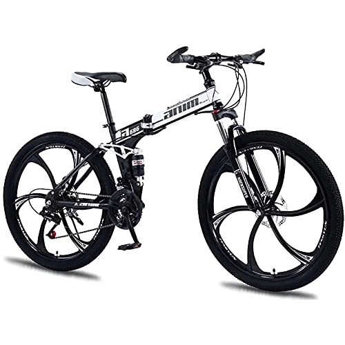 Bici pieghevoli : Mountain bike per adulti, bicicletta pieghevole neutra antiscivolo veloce e confortevole da corsa fuoristrada 21 velocità doppio freno a disco ingranaggio MTB bicicletta coppia Black white