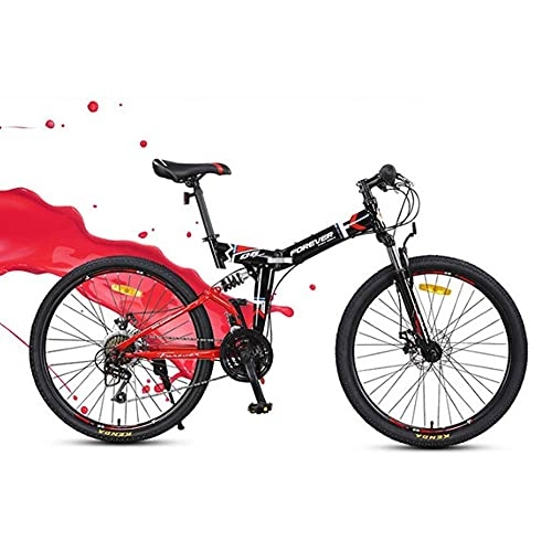 Bici pieghevoli : Mountain Bike Pieghevole, 24 Pollici Sport All'aria Aperta in Acciaio Al Carbonio Mtb Bicicletta, Sospensioni Complete, Occupa Poco Spazio / Red
