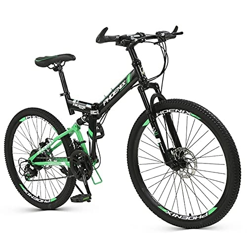 Bici pieghevoli : Mountain Bike pieghevole, 26 pollici sport all'aria aperta in acciaio al carbonio MTB bicicletta, Leggera, Occupa Poco Spazio / green