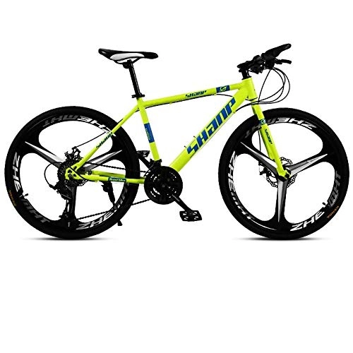 Bici pieghevoli : Mountain Bike Pieghevole da Uomo e da Donna, con Freni a Disco, Telaio in Acciaio al Carbonio a 24 velocità, Machete / Giallo 4, 21 speed / 26 inch