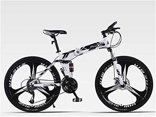 Bici pieghevoli : Mountain bike pieghevole per sport all'aria aperta, 24 velocità, Full Suspension MTB telaio pieghevole 26 3 ruote a raggi, colore bianco