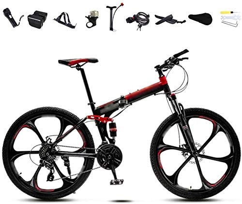 Bici pieghevoli : Mountain bike pieghevole unisex da 26 pollici, 30 marce, ruote di velocità variabili, freno a disco doppio, colore rosso