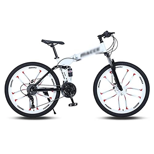 Bici pieghevoli : MQJ Mountain Bike 21 / 24 / 27 Velocità Bicicletta Dual Disc Freno a Disco Mtb Pieghevole Frame 26 in Ruote per un Percorso, Sentiero Amp; Montagne / Bianco / 24 Velocità