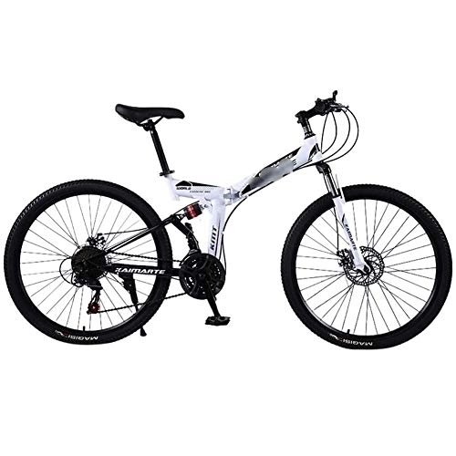 Bici pieghevoli : Mrzyzy 24'' Bici Pieghevole da Mountain - Modello Rafforzare l'assorbimento degli Urti - 21 / 24 / 27-stage Shift, Bike Unisex-Adult (Color : White, Size : 21 Speed)