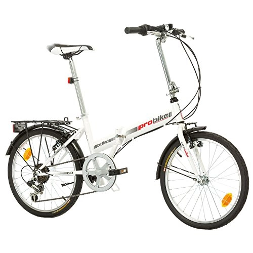 Bici pieghevoli : Multibrand, PROBIKE FOLDING 20 CARRIER, 20 pollici, 310 mm, City Bike pieghevole, 6 velocità, Unisex, anteriore + posteriore Mudgard, Shimano, Bianco