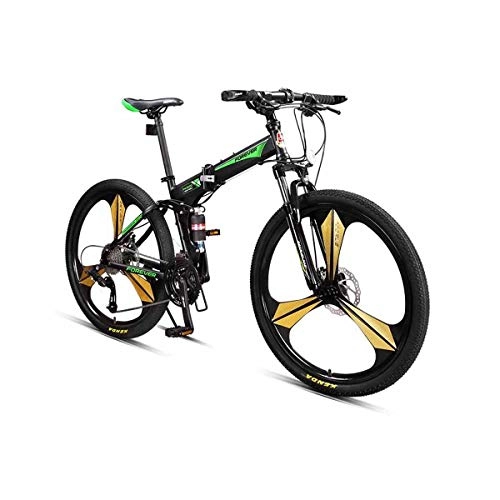Bici pieghevoli : MUZIWENJU Mountain Bike, Bicicletta, Pieghevole, Bicicletta da Montagna per Adulti, 26"27-velocità, Doppio Assorbimento degli Urti (Color : Black Green, Edition : 27 Speed)
