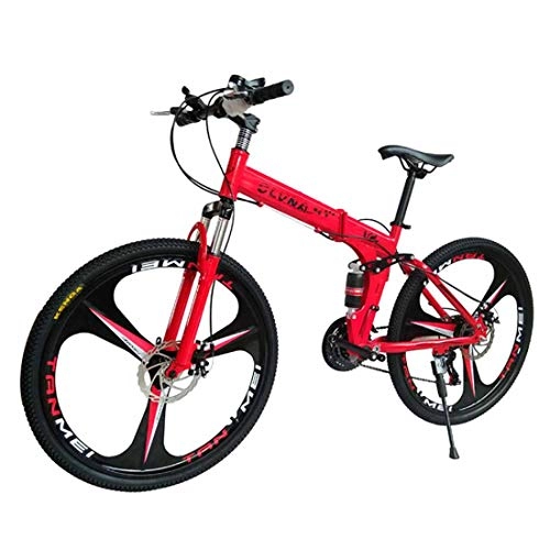 Bici pieghevoli : MYMGG Sistema di Trasmissione Bici Pieghevole A 21 velocità (24 velocità, 27 velocità) E Freno A Doppio Disco, Rosso, 24 Speed