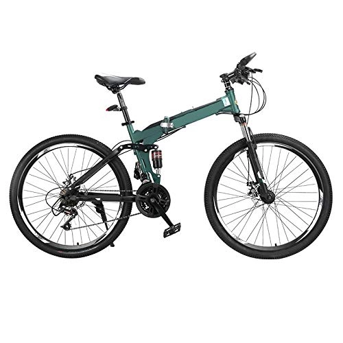 Bici pieghevoli : ndegdgswg Bicicletta pieghevole da montagna portatile a velocità variabile doppia ammortizzante per adulti e studenti 26 pollici 24 velocità Greenspokewheel [versione piegata