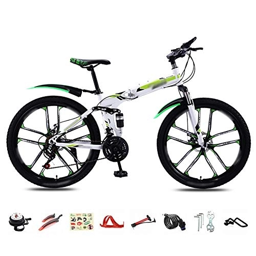 Bici pieghevoli : Nobuddy Bici Pieghevole, 26 Pollici Mountain Bike, 30 velocità Bicicletta Unisex Adulto, BMX Bici Piega, Doppio Freno a Disco / Verde / A Wheel