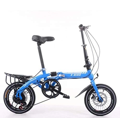 Bici pieghevoli : Nobuddy Bicicletta Pieghevole da Donna da Città Urbano Bici Adulto Uomo City Bike Trekking - Regolabile Manubrio E Sella Comoda, Freni a Disco, 7 velocità / Blue / 14in