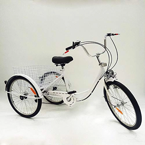 Bici pieghevoli : OU BEST CHOOSSE - Triciclo pieghevole a 6 velocità, 24", per adulti, anziani, shopping, triciclo pieghevole, con cestino (bianco)