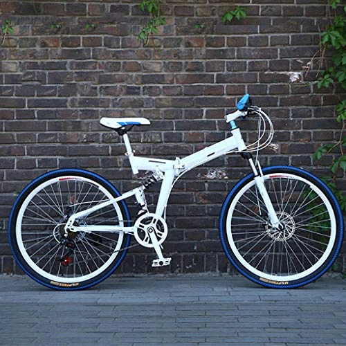 Bici pieghevoli : PHY Biciclette Overdrive Hardtail Mountain Bike 24 / 26 Pollici 21 velocità Pieghevole Bianco Ciclo con Freni a Disco, 24 inch