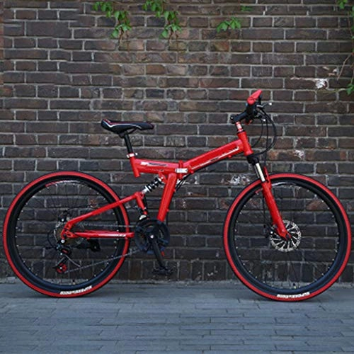 Bici pieghevoli : PHY Mountain Bike Mens 24 / 26 Pollici 21 velocità Pieghevole Ciclo Rosso con Freni a Disco, 24 inch