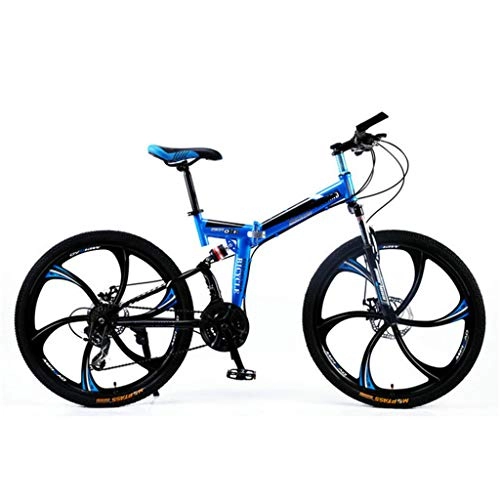 Bici pieghevoli : PHY Mountain Bike Pieghevole Bicicletta Adulta della Piena Doppia Sospensione, 21-velocità Blu di 24 Minuti 26 Pollici Ruota, 24 Speed