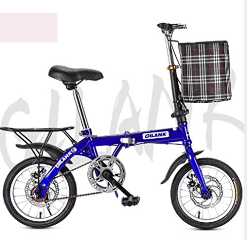 Bici pieghevoli : pieghevole bicicletta studente bicicletta bicicletta a disco singolo freno a disco freno adulto compatto pieghevole bike ingranaggi pieghevole sistema di semaforo completamente assemblato, Blu, 16 cùn