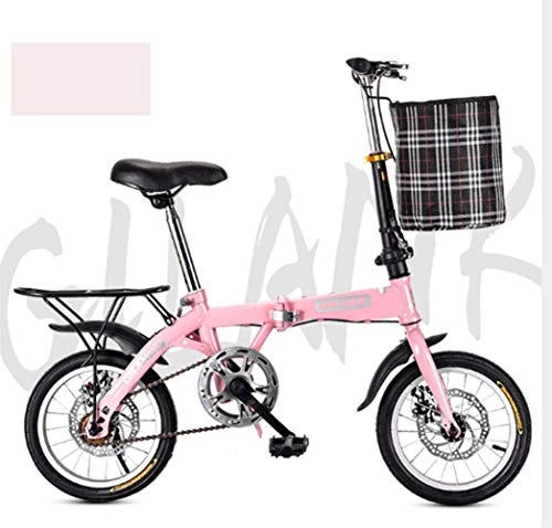 Bici pieghevoli : pieghevole bicicletta studente bicicletta bicicletta a disco singolo freno a disco freno adulto compatto pieghevole bike ingranaggi pieghevole sistema di semaforo completamente assemblato, Rosa, 16 cùn