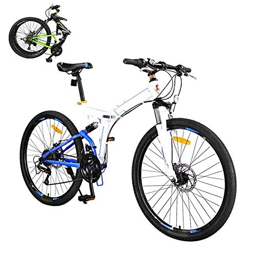 Bici pieghevoli : Pieghevole Biciclette 26 Pollici, 24-velocità Folding Mountain Bike, Unisex Leggero Commuter Bike, Doppio Freno a Disco, MTB Completa Sospensione della Bicicletta (Color : Blue)